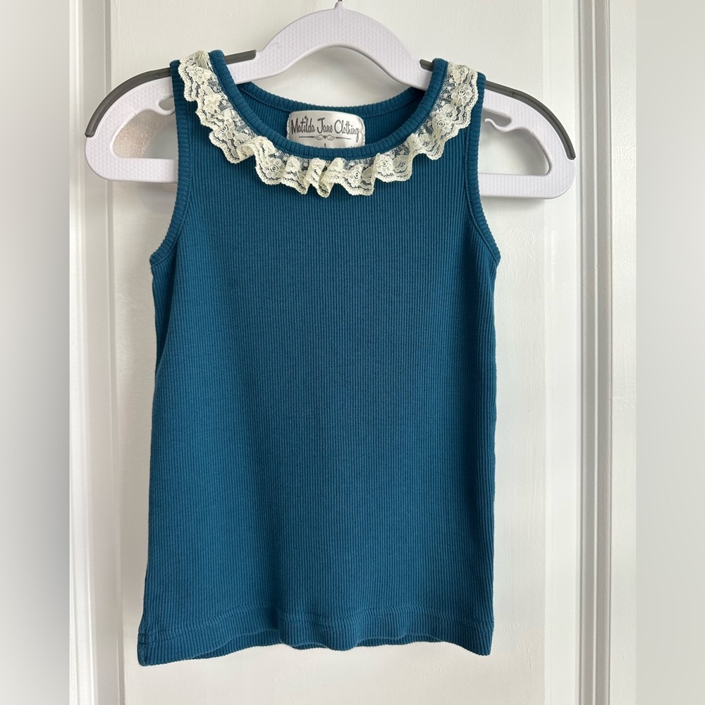 Matilda Jane Girls Lace Trim Ribbed Tank Blue (Size 4)